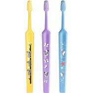TePe Mini Extra Soft 0-6 Years Toothbrush 3 бр - Жълто / Люляк / светло синя - Детска четка за зъби с конична глава и заоблени влакна