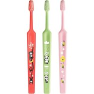 TePe Mini Extra Soft 0-6 Years Toothbrush 3 броя - Корал / Зелен / Розов - Детска четка за зъби с конична глава и заоблени влакна