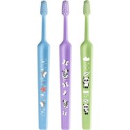 TePe Mini Extra Soft 0-6 Years Toothbrush 3 броя - светло синьо / лилаво / зелено - Детска четка за зъби с конична глава и заоблени влакна TePe Mini Extra Soft 0-6 Years Toothbrush 3 броя - светло синьо / лилаво / зелено - Детска четка за зъби с конична глава и заоблени влакна