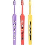 TePe Mini Extra Soft 0-6 Years Toothbrush 3 броя - Люляк / Корал / Жълт - Детска четка за зъби с конична глава и заоблени влакна