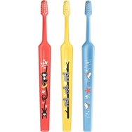 TePe Mini Extra Soft 0-6 Years Toothbrush 3 броя - Корал / Жълто / Светлосиньо - Детска четка за зъби с конична глава и заоблени влакна TePe Mini Extra Soft 0-6 Years Toothbrush 3 броя - Корал / Жълто / Светлосиньо - Детска четка за зъби с конична глава и заоблени влакна