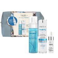 Froika Promo Anti-Aging Peptide Power Hyaluronic Foam 200ml & Hyaluronic C Micro 50ml & Подарък Premium Intensive Drops 10ml & Подарък Синьо торбичка 1 бр - Хидратираща ежедневна почистваща пяна и крем против стареене с пептиди, хиалуронова киселина и витамин C и интензивни капки, които намаляват появата на фини линии и бръчки