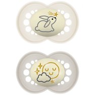 Mam Original Night Orthodontic Silicone Soother 6 - 16m Код 160SUc, 2 бр - Бежово / Сиво - Ортодонтска силиконова залъгалка, която свети в тъмното