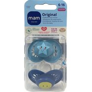Mam Original Silicone Soother 6-16m, 2 бр Код 150SBc  - Бензин / Тъмно син - Ортодонтска силиконова залъгалка с калъф за носене и стерилизация
