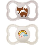 Mam Air Silicone Soother 6-16m 2 Τεμάχια, Κωδ 215SUc - Γκρι / Μπεζ - Ορθοδοντική Πιπίλα Σιλικόνης με Μεγάλες Οπές για καλύτερο Εξαερισμό του Δέρματος της Περιστοματικής Περιοχής