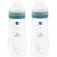 Mam Easy Active Baby Bottle 4m+ Код 365SBc 330ml, 2 бр - Синьо - Полипропиленова бутилка със силиконов биберон с висок дебит