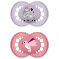 Mam Original Silicone Soother 16m+, 2 бр, Код 250SGc - Люляк / Фуксия - Ортодонтска силиконова залъгалка с калъф за носене