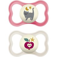 Mam Supreme Night Silicone Soother 16m+, 2 броя, Код 298S - Розово / Екрю - Ортодонтична силиконова залъгалка, която свети в тъмното