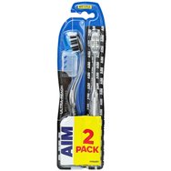 AIM Promo Ultra Reach Metal Core Medium Toothbrush 2 броя - Черно / Сиво - Четка за зъби с компактна глава, дълга шийка & влакна със средна твърдост за дълбоко почистване & на труднодостъпните места