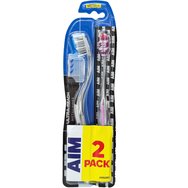 AIM Promo Ultra Reach Metal Core Medium Toothbrush 2 броя - Розово / Сиво - Четка за зъби с компактна глава, дълга шийка & влакна със средна твърдост за дълбоко почистване & на труднодостъпните места