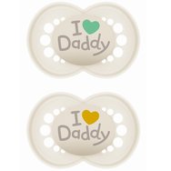 Mam Original Ι Love Daddy Silicone Soother 6-16m 2 броя, код 170SU1c - Крем / Крем - Ортодонтска залъгалка със силиконов биберон, щадящ кожата на бебето, с практична кутийка за пренасяне