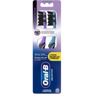 Oral-B Pro 3D White Charcoal Medium Toothbrush 2 броя - Синя - Лилава - Ръчна четка за зъби със средна твърдост с въгленови влакна за по-бели зъби само за една седмица Oral-B Pro 3D White Charcoal Medium Toothbrush 2 броя - Синя - Лилава - Ръчна четка за зъби със средна твърдост с въгленови влакна за по-бели зъби само за една седмица
