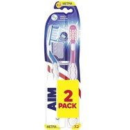 Aim White System Perlite Medium Toothbrush 2 броя - Розово / Синьо - Четки за зъби със средно твърди влакна & еластична мембрана с перлит за по-бели зъби със защитно капаче
