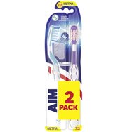 Aim White System Perlite Medium Toothbrush 2 броя - Лилаво / Светлосиньо - Четки за зъби със средно твърди влакна & еластична мембрана с перлит за по-бели зъби със защитно капаче