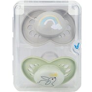 Mam Day & Night Silicone Soother 16m+ 2 Τεμάχια - Γκρι / Πράσινο - Ορθοδοντική Πιπίλα Σιλικόνης που Λάμπει στο Σκοτάδι από 16+ Μηνών