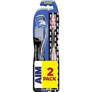 AIM Promo Ultra Reach Metal Core Medium Toothbrush 2 Τεμάχια - Μαύρο / Ροζ - Четка за зъби с компактна глава, дълго шийче & влакна със средна твърдост за дълбоко почистване & на труднодостъпни места
