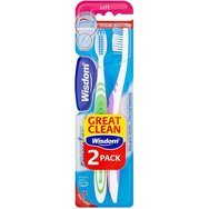 Wisdom Regular Plus Soft Toothbrush 2 броя - Зелено / Лилаво - Мека четка за зъби за ефективно почистване на всички нива