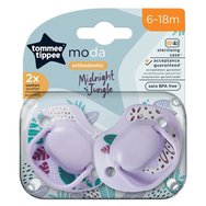 Tommee Tippee Moda Orthodontic Midnight Jungle Silicone Soother 6-18m, 2 броя - Лилаво / Лилаво - Ортодонтска силиконова залъгалка с кутия за стерилизация