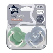 Tommee Tippee Anytime Orthodontic Silicone Soother 18-36m, 2 броя - Зелено / Сиво