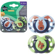 Tommee Tippee Fun Friends Orthodontic Silicone Soother 18m-36m, 2 броя Светлосиньо/Зелено