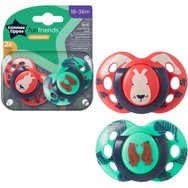 Tommee Tippee Fun Friends Orthodontic Silicone Soother 18m-36m, 2 броя Червено/Зелено