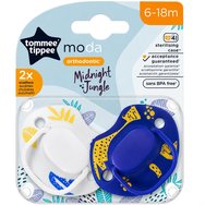 Tommee Tippee Moda Orthodontic Midnight Jungle Silicone Soother 6-18m, 2 броя - Сиво / Синьо - Tommee Tippee Moda Orthodontic Midnight Jungle Silicone Soother 6-18m, 2 броя - Сиво / Синьо -
