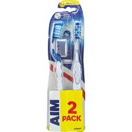 Aim White System Perlite Medium Toothbrush 2 броя - Светлосиньо / Синьо - Четки за зъби със средно твърди влакна & еластична мембрана, съдържаща перлит, за по-бели зъби със защитно капаче