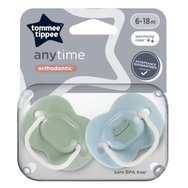 Tommee Tippee Anytime Orthodontic Silicone Soother 6-18m, 2 броя - Зелено / Светлосиньо