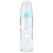 Nuk New Classic Bottle Silicone 0-6m 240ml 1 брой, Код 10745080 - Син - Бебешко стъклено шише против колики със силиконов накрайник