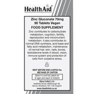 Health Aid Vegan Zinc Gluconate 70mg 90tabs