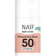 Naif Baby & Kids 0% Perfume Mineral Sun Stick Spf50, Водоустойчив бебешки и детски слънцезащитен продукт с висока защита в стик за чувствителна кожа 36g