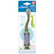Dr Brown's Toddler 1-4 Years Toothbrush Детска четка за зъби с меки влакна за чувствителни венци & основа с вендуза за съхранение 1 брой - Зелен динозавър