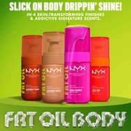 Nyx Professional Makeup Fat Oil Brightening Orange Body Oil Хидратиращо масло за тяло, което осигурява 24-часов интензивен блясък с аромат на цитруси & манго 70ml - Juicy Boo
