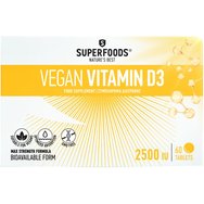Superfoods Vegan Vitamin D3 2500 IU Хранителна добавка с витамин D3, подходяща за вегани & за поддържане на нормалната функция на имунната система, костите & мускулите 60tabs