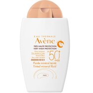 Avene Very High Protection Tinted Mineral Fluid Spf50+, 40ml - Фино течащ слънцезащитен крем за лице с много висока защита за чувствителна, непоносима кожа