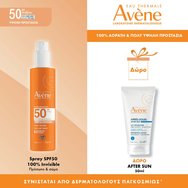 Avene Promo Invisible Spf50 Dry Touch Sun Care Spray 200ml & Подарък After Sun Restorative Lotion for Face & Body Travel Size 50ml