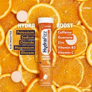Upsa Hydrafizz Hydra Boost Hydrolytes хранителна добавка с електролити за хидратация и за тонизиране на енергията и бодростта с кофеин и вкус на портокал 16 Effer.tabs Upsa Hydrafizz Hydra Boost Hydrolytes хранителна добавка с електролити за хидратация и за тонизиране на енергията и бодростта с кофеин и вкус на портокал 16 Effer.tabs