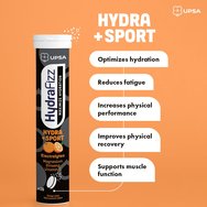 Upsa Hydrafizz Sport Hydrolytes Хранителна добавка с електролити, минерали & екстракт от цитрусови плодове, идеална за хидратация на спортисти & повишаване на ефективността с вкус портокал 16 Effer.tabs