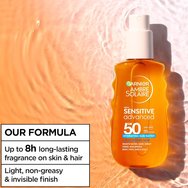 Garnier Ambre Solaire Spf50 Sensitive Advanced Hydrating Sun Water Хидратираща двуфазна слънцезащитна вода с висока защита за тяло, лице и коса с хиалуронова киселина 150ml
