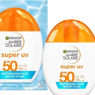 Garnier Ambre Solaire Spf50 Super UV Refreshing Face Water Fluid Прозрачен слънцезащитен крем за лице с висока защита и хиалуронова киселина 40ml