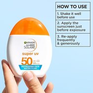 Garnier Ambre Solaire Spf50 Super UV Refreshing Face Water Fluid Прозрачен слънцезащитен крем за лице с висока защита и хиалуронова киселина 40ml