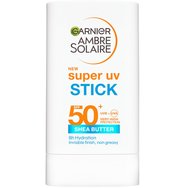 Garnier Ambre Solaire Spf50+ Super UV Invisible Stick Невидим хидратиращ слънцезащитен стик за лице с много висока защита и масло от ший 18g