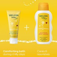 Weleda Cold Time Bio-Calendula & Thyme Bath Бебешка пяна за вана при настинка с невен & мащерка за топла грижа за усещане за благополучие & уют 75ml