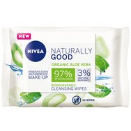 Nivea Naturally Good Organic Aloe Cleansing Wipes 25 бр - Почистващи кърпички за премахване на грим с органично алое