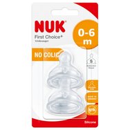 Nuk First Choice No Colic Small Teat 0-6m, 2 бр - Силиконови биберони против колики с естествена форма за бавен поток