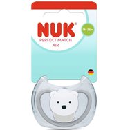 Nuk Perfect Match Air Silicone Soother 18-36m Ортодонтска силиконова залъгалка с мек биберон, дизайн с много добра вентилация & с кутийка за стерилизация 1 брой Polar Bear сива