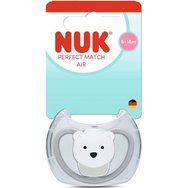 Nuk Perfect Match Air Silicone Soother 6-18m Ортодонтска силиконова залъгалка с мек биберон, дизайн с много добра вентилация & с кутийка за стерилизация 1 брой Polar Bear сива
