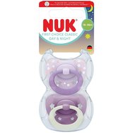 Nuk First Choice Classic Day & Night Silicone Soother 18-36m Ортодонтски силиконов биберон 2 Броя - Лилаво - Тъмнолилаво