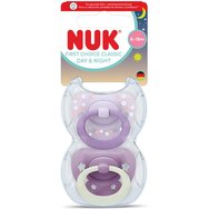 Nuk First Choice Classic Day & Night Silicone Soother 6-18m Ортодонтска силиконова залъгалка, 2 броя - лилава - лилава Nuk First Choice Classic Day & Night Silicone Soother 6-18m Ортодонтска силиконова залъгалка, 2 броя - лилава - лилава