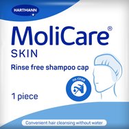 Hartmann Molicare Skin Rinse Free Shampoo Cap Предварително напоена шапка за измиване на коса без вода 1 брой Hartmann Molicare Skin Rinse Free Shampoo Cap Предварително напоена шапка за измиване на коса без вода 1 брой